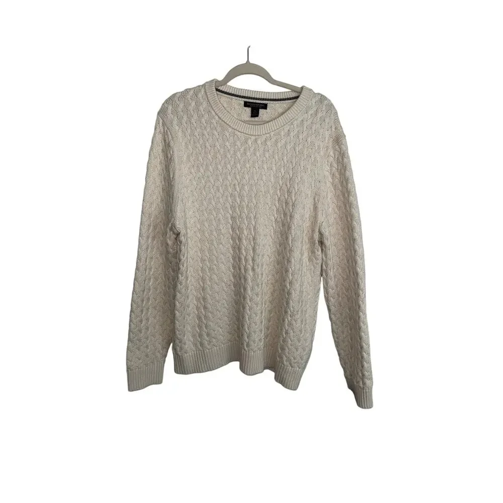 Banana Republic Men’s XL Supima Cotton Cable Knit Sweater Cream Ivory Crewneck